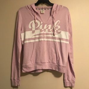 PINK pink and white sweatshirt Pullover hoodie
